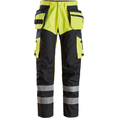 Snickers - ProtecWork, Trousers Reinforced front of leg, Holster Pockets High-Vis Class 1 - High Visibility Yellow - Navy