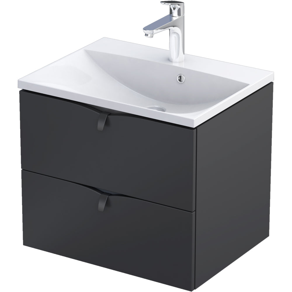 Serra 60cm 2 Drawer Vanity Unit - Matt Black