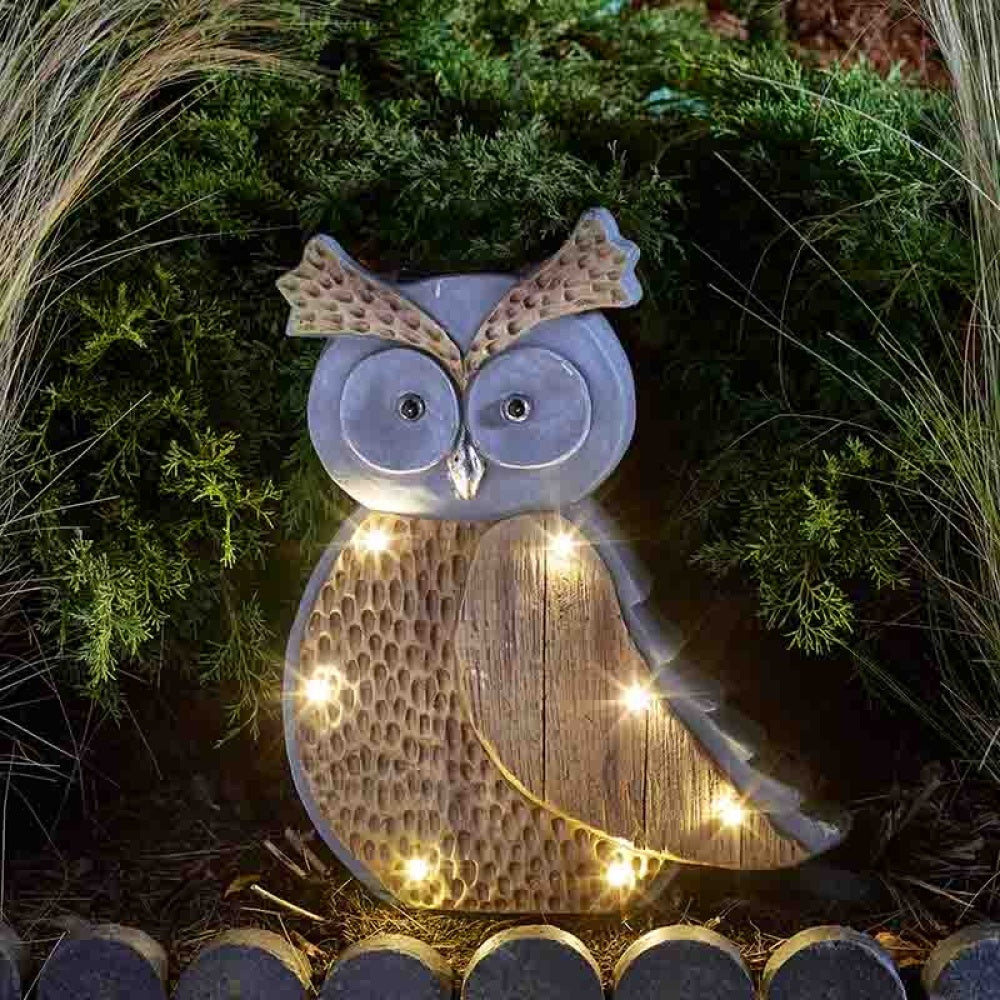 Smart Solar - Wood Stone In-Lit Owl