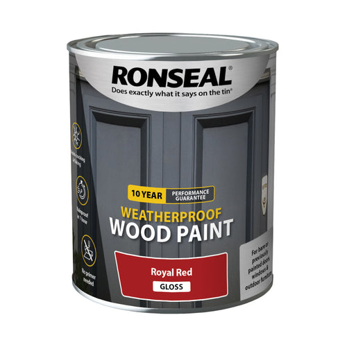 Ronseal 10 Year Weatherproof Wood Paint Royal Red Gloss 750ml