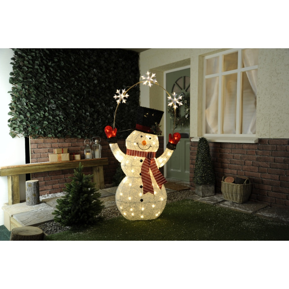 Festive LED-Lit Snowman with Snowflakes - 145cm