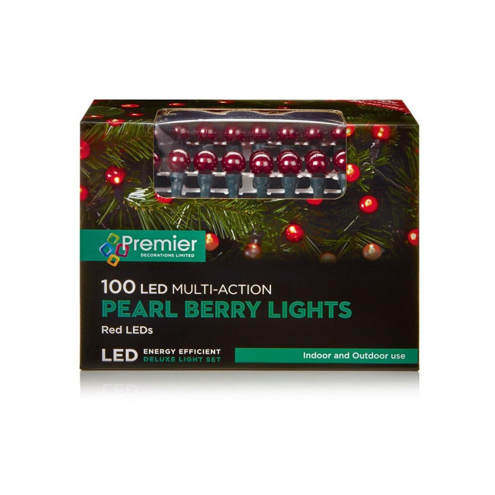 Premier Decorations - 100 LED Multi-Action Pearl Berry Lights - Red