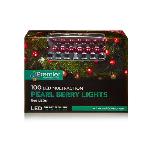 Premier Decorations - 100 LED Multi-Action Pearl Berry Lights - Red