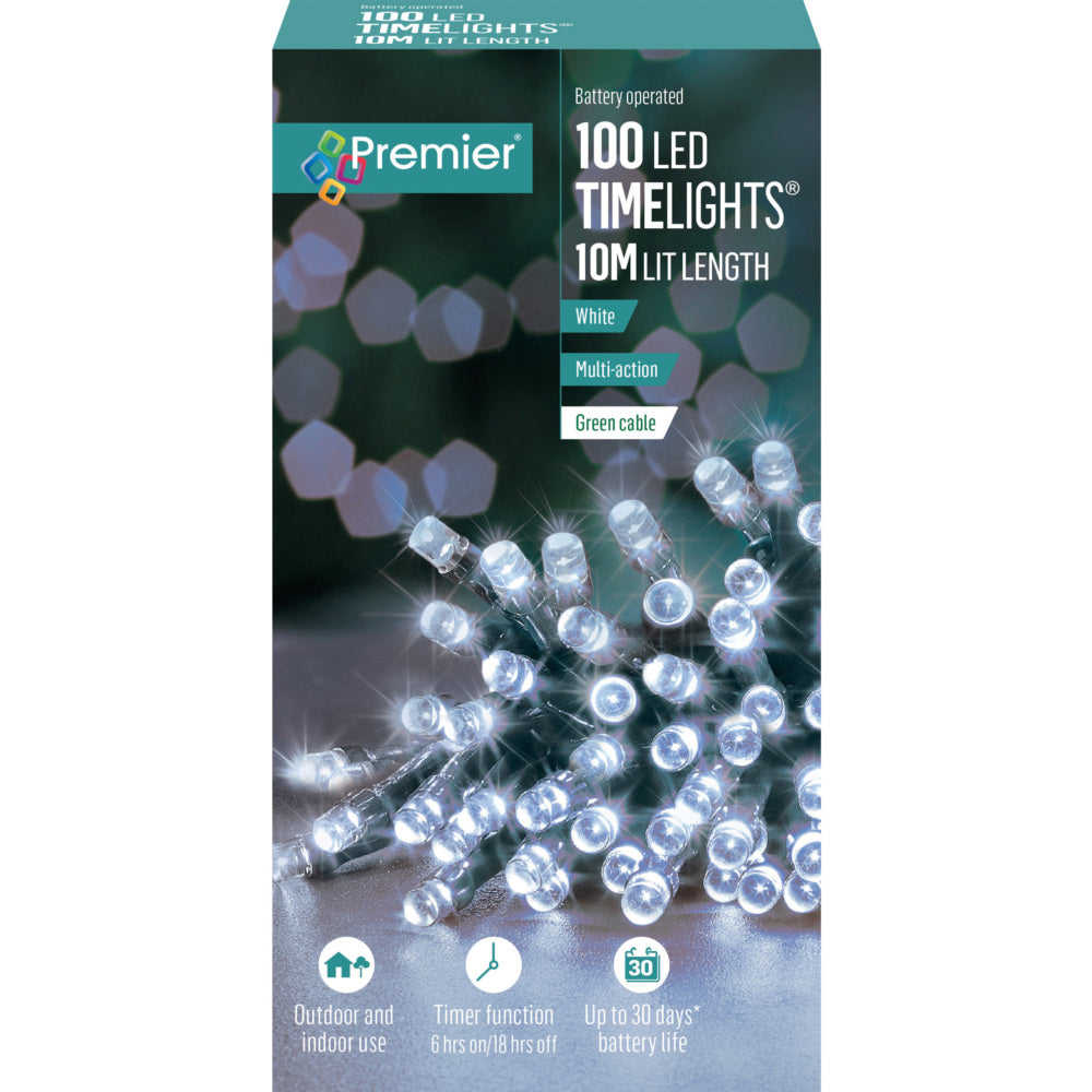 100 LED Battery Operated Timelights - White