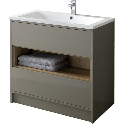 Lucca 800mm Floor Standing Unit Only - Gloss Taupe