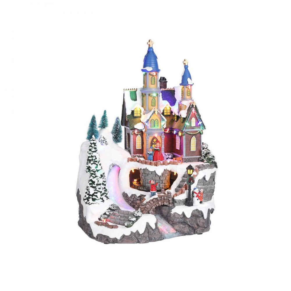 Luville - LED Snow Fun by the Church Scene - 44.5cm - Multi-Coloured