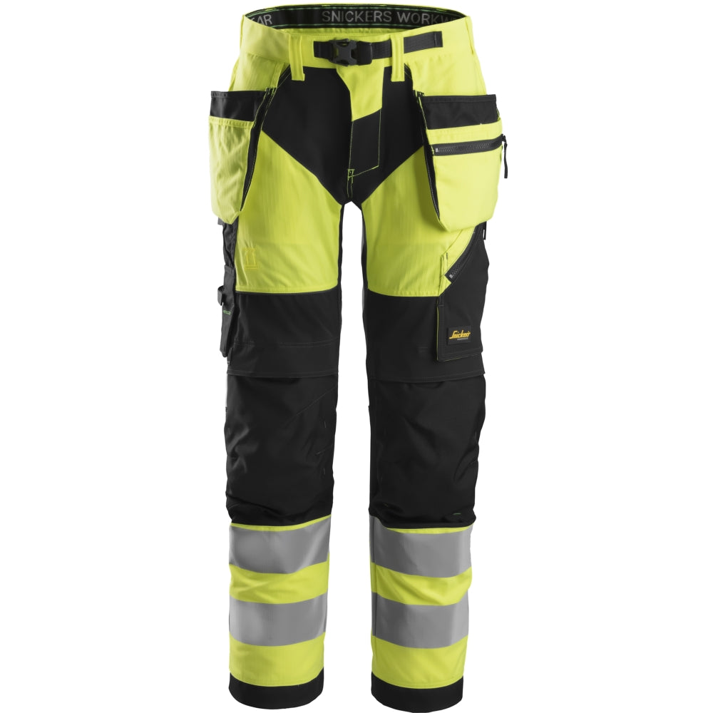 Snickers - FlexiWork, High-Vis Work Trousers+ Holster Pockets Class 2 - High vis yellow\\Black