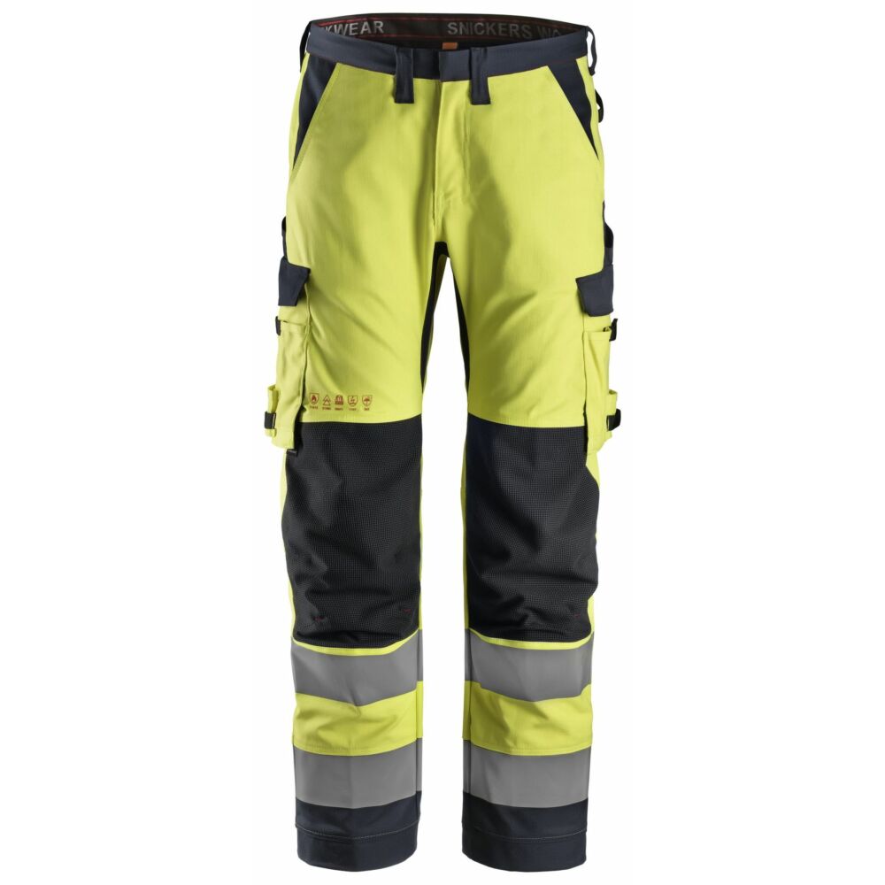 Snickers-ProtecWork, Work Trousers Equal Leg Pockets, High-Vis Class 2-High Visibility Yellow-Navy