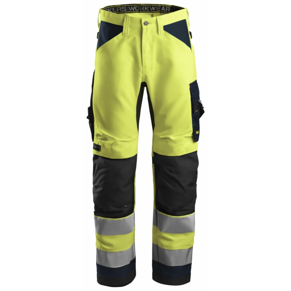 Snickers - AllroundWork, High-Vis Work Trousers+ Class 2 - High Visibility Yellow - Navy