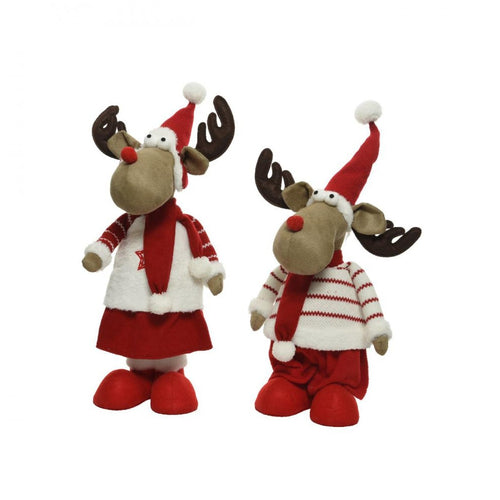 Kaemingk B.V - Plush Standing Deer with Hat & Scarf 2 Assorted - 150cm - Red and White