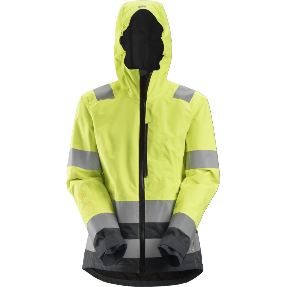 Snickers - AllroundWork, Women's High-Vis Waterproof Shell Jacket Class 2/3 - High vis yellow\\Steel grey