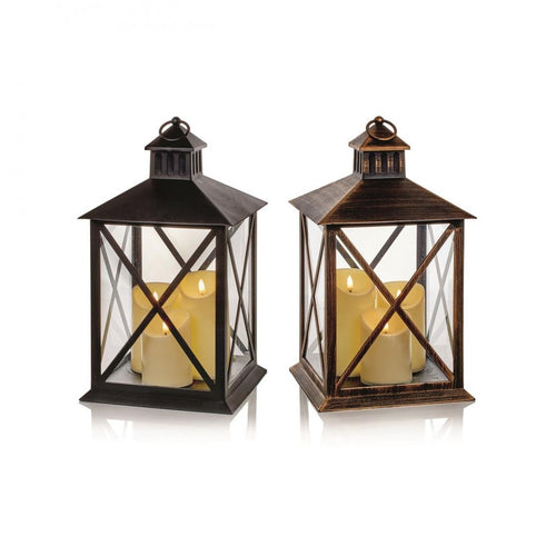 Premier Decorations - 40cm Lantern with 3 Flickabright Candles - 2 Assorted