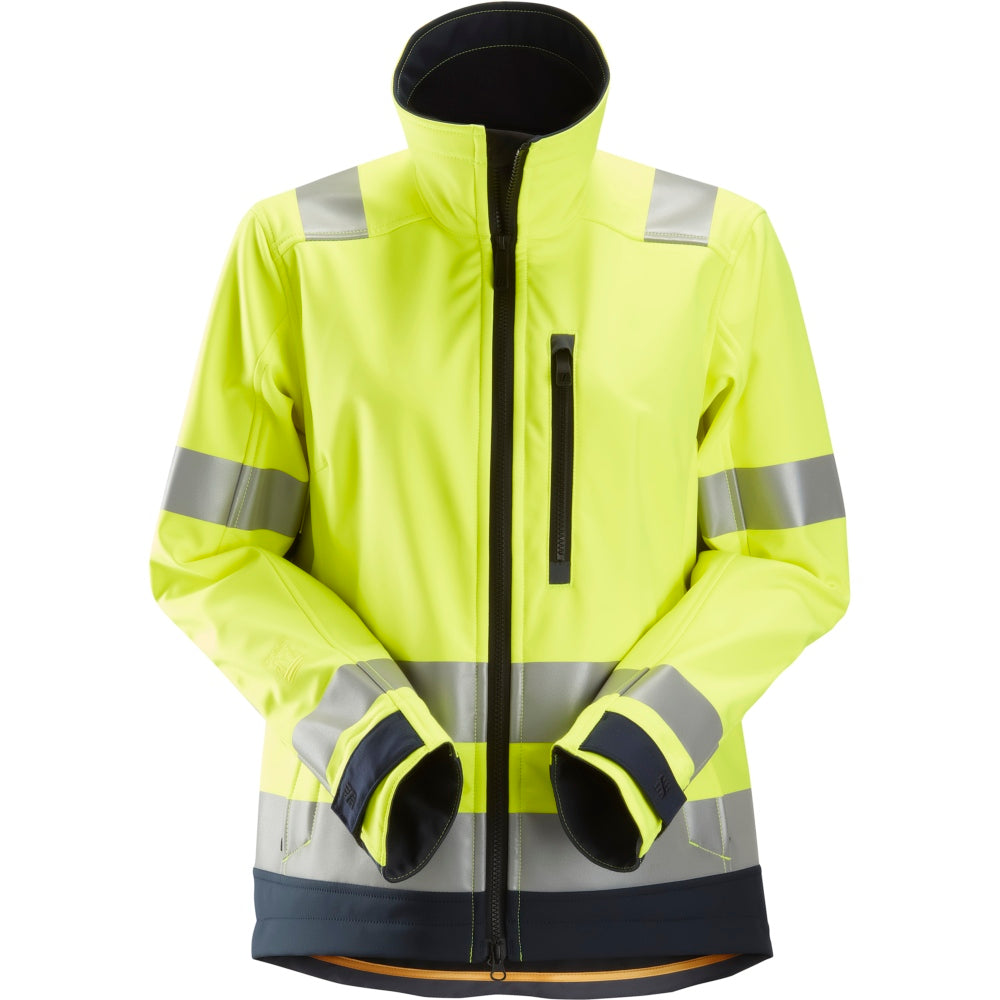 Snickers - AllroundWork, Women's High-Vis Softshell Jacket Class 2/3 - High Visibility Yellow - Navy