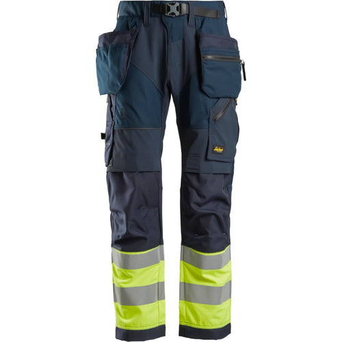 Snickers - FlexiWork, High-Vis Work Trousers+ Holster Pockets Class 1 - Navy/High Visibilty Yellow