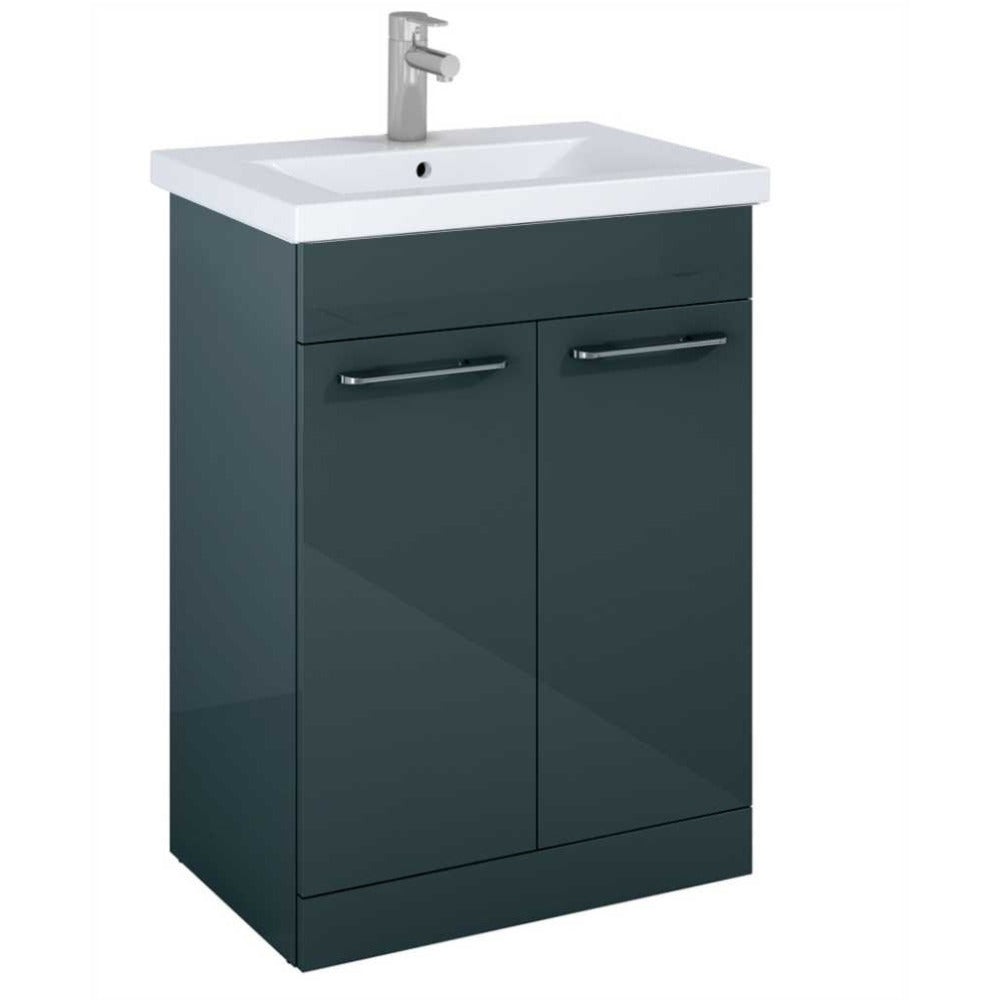 Otto Plus Floor Standing 2 Door Vanity Unit - D39cm Gloss Grey - 600mm