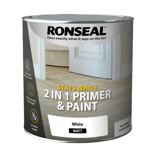 Ronseal Stays White 2in1 Primer and Paint White Matt 2.5L