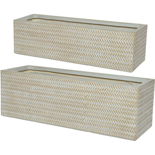 Alex Fibre Clay Set of 2 Rectangle Planters - Soft Beige