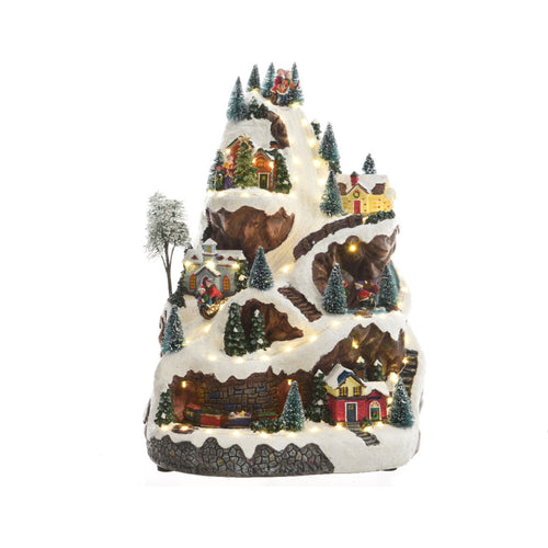 LED Winter Village Mountain Scene with Train - 46cm