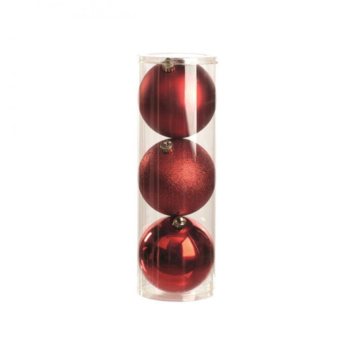 Festive - Multi Finish Red Baubles - 3pk x 15cm