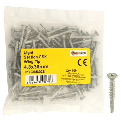 Tucks - Countersunk Wing Light TEK Self Driller 100pce 5.5x25mm (Carton Qty: 10 packs)