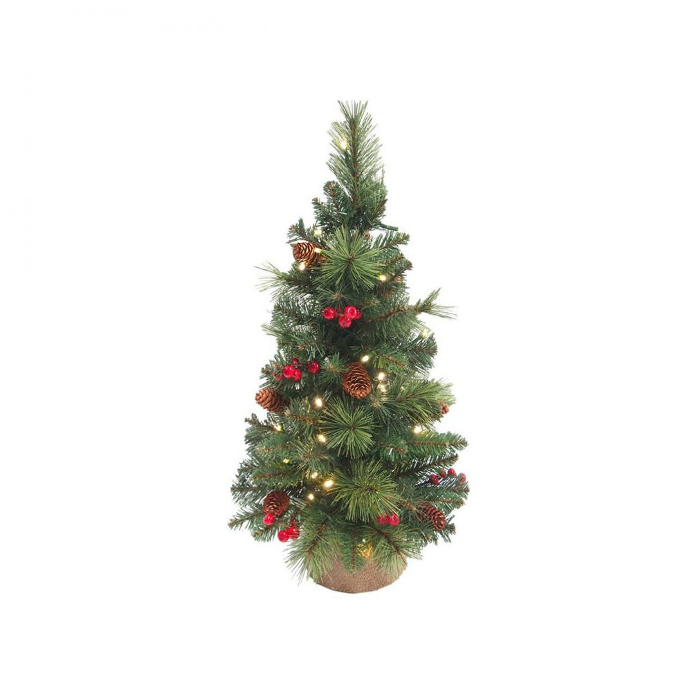 National Tree Company - Pre-Lit Miniature Pine Cone & Berry Tree with Burlap Base - 60cm