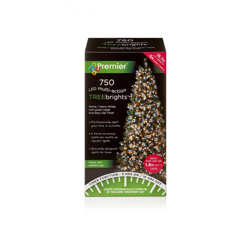 Premier Decorations - 750 LED Multi-Action Treebright Lights  - Ice White/Warm White
