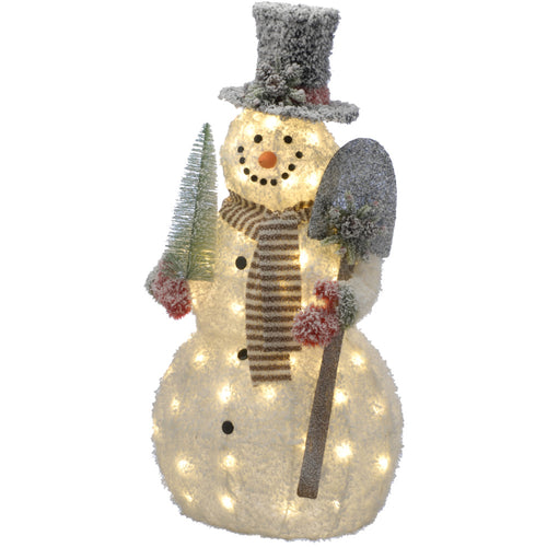 LED Lit Tinsel Snowman with Shovel - 120cm