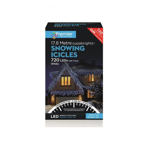 Premier Decorations - 720 LED Supabrights Snowing Icicles with Timer - White