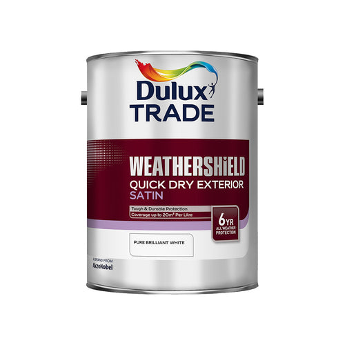 Dulux Trade Weathershield Quick Dry Exterior satin Pure Brilliant White 5L