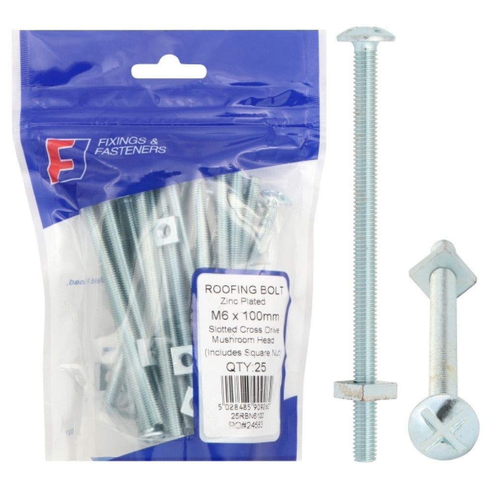 ForgeFix Prepack Roofing Bolt & Nut Zinc Plated M6x40mm (Bag25)