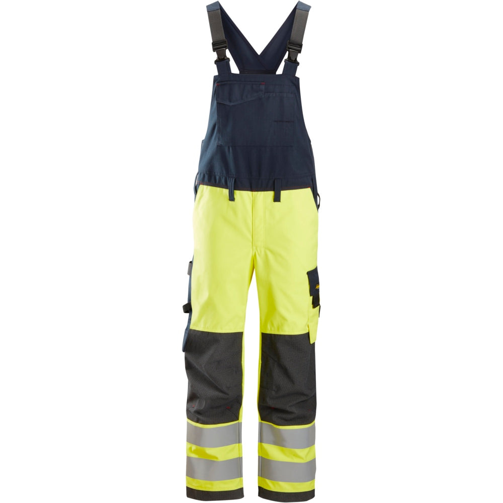 Snickers - ProtecWork, Bib & Brace Trousers, High-Vis Class 2 - High Visibility Yellow - Navy