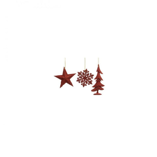 Decoris - Glitter Hanging Ornaments Gold  - 3 Assorted