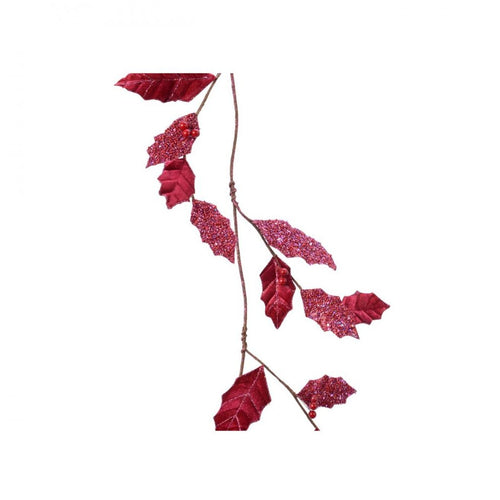 Decoris - Red Leaf Garland with Berries  - 110cm