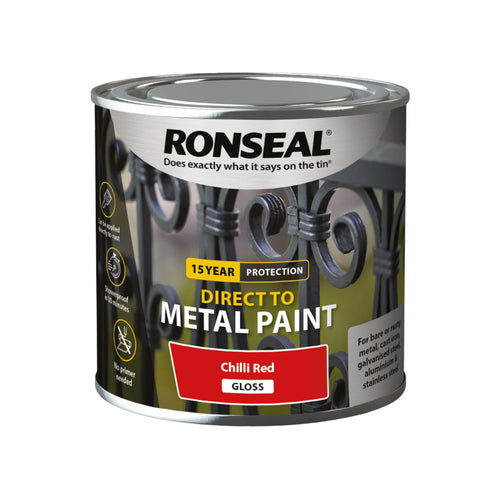Ronseal Direct to Metal Paint Chilli Red Gloss 250ml