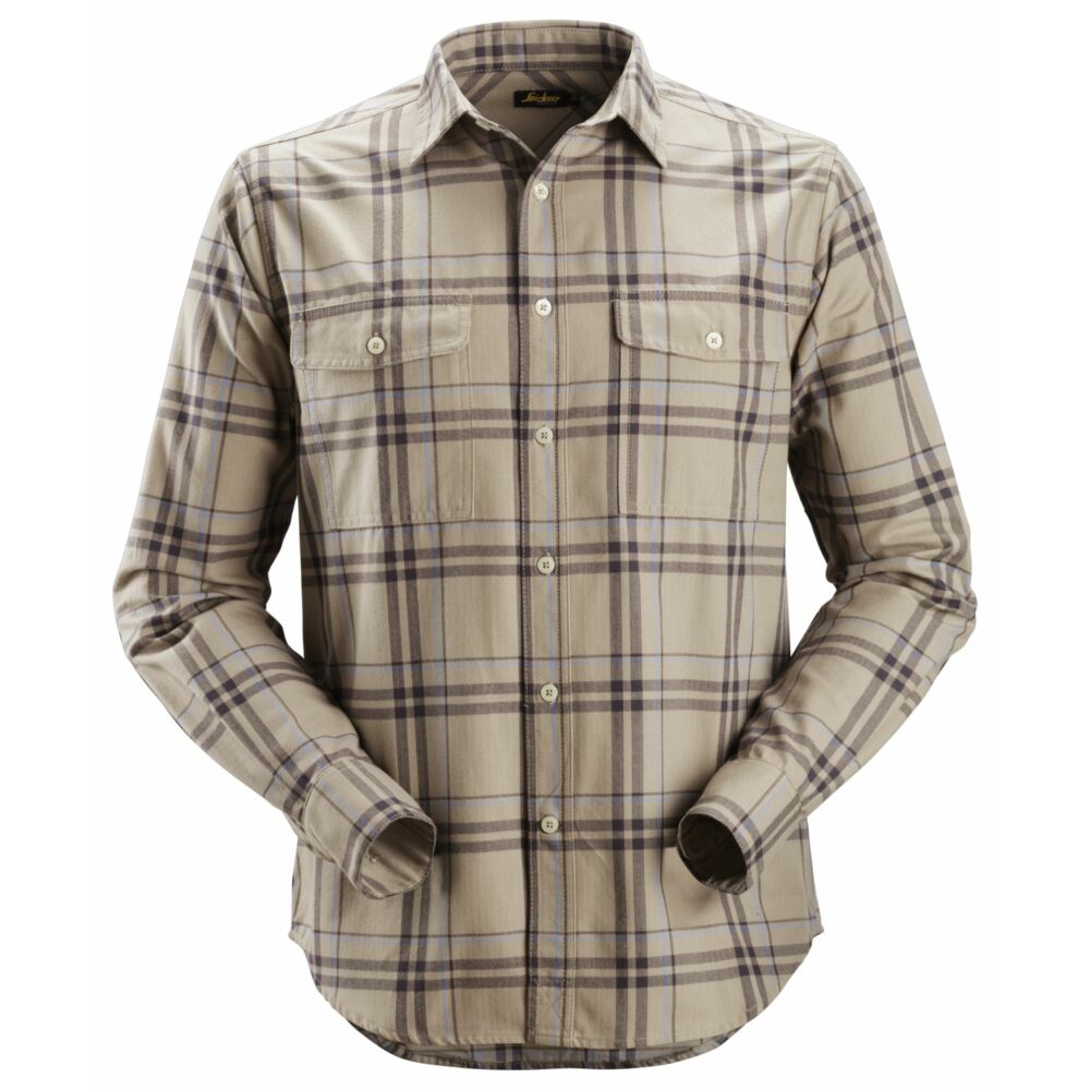 Snickers - RuffWork, Flannel Checked Long Sleeve Shirt - Khaki/Cloud Blue