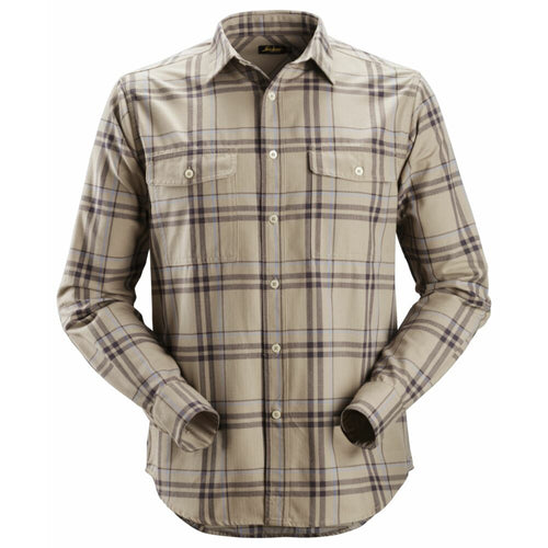 Snickers - RuffWork, Flannel Checked Long Sleeve Shirt - Khaki/Cloud Blue