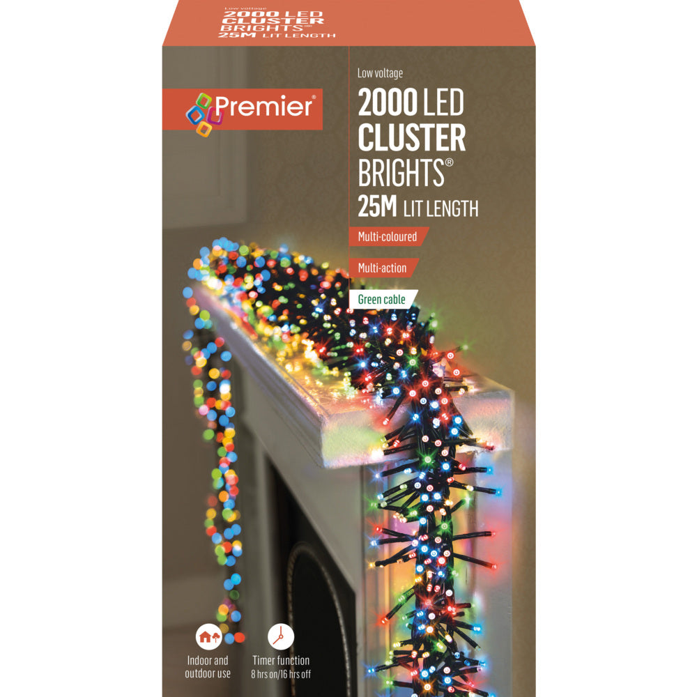 2000 LED Multi-Action Clusterbrights with Timer - Multi-Coloured