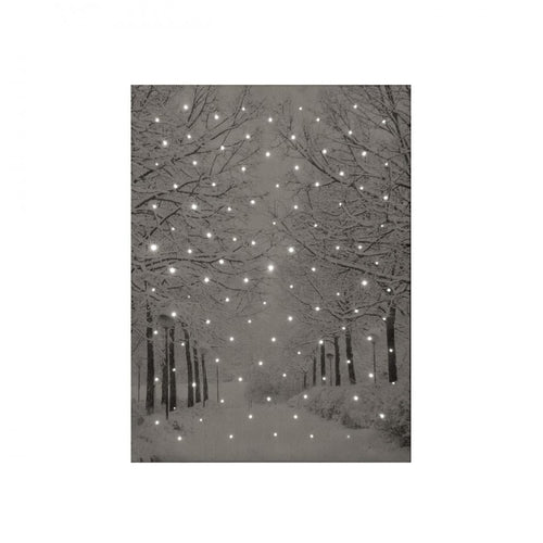 Snowtime - Lit Canvas Tree Lined Snowy Avenue  - 30 x 40cm