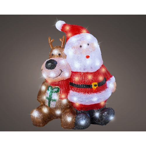 Lumineo LED Acrylic Santa with Reindeer - 40cm