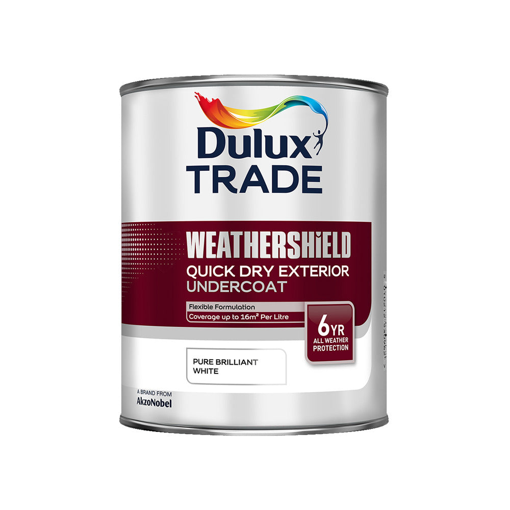 Dulux Trade Weathershield Quick Dry Exterior Undercoat Pure Brilliant White 1L