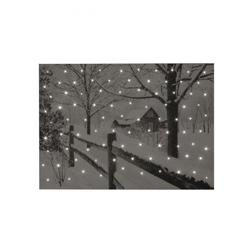 Snowtime - Lit Country House Snowy Canvas Scene  - 70 x 50cm