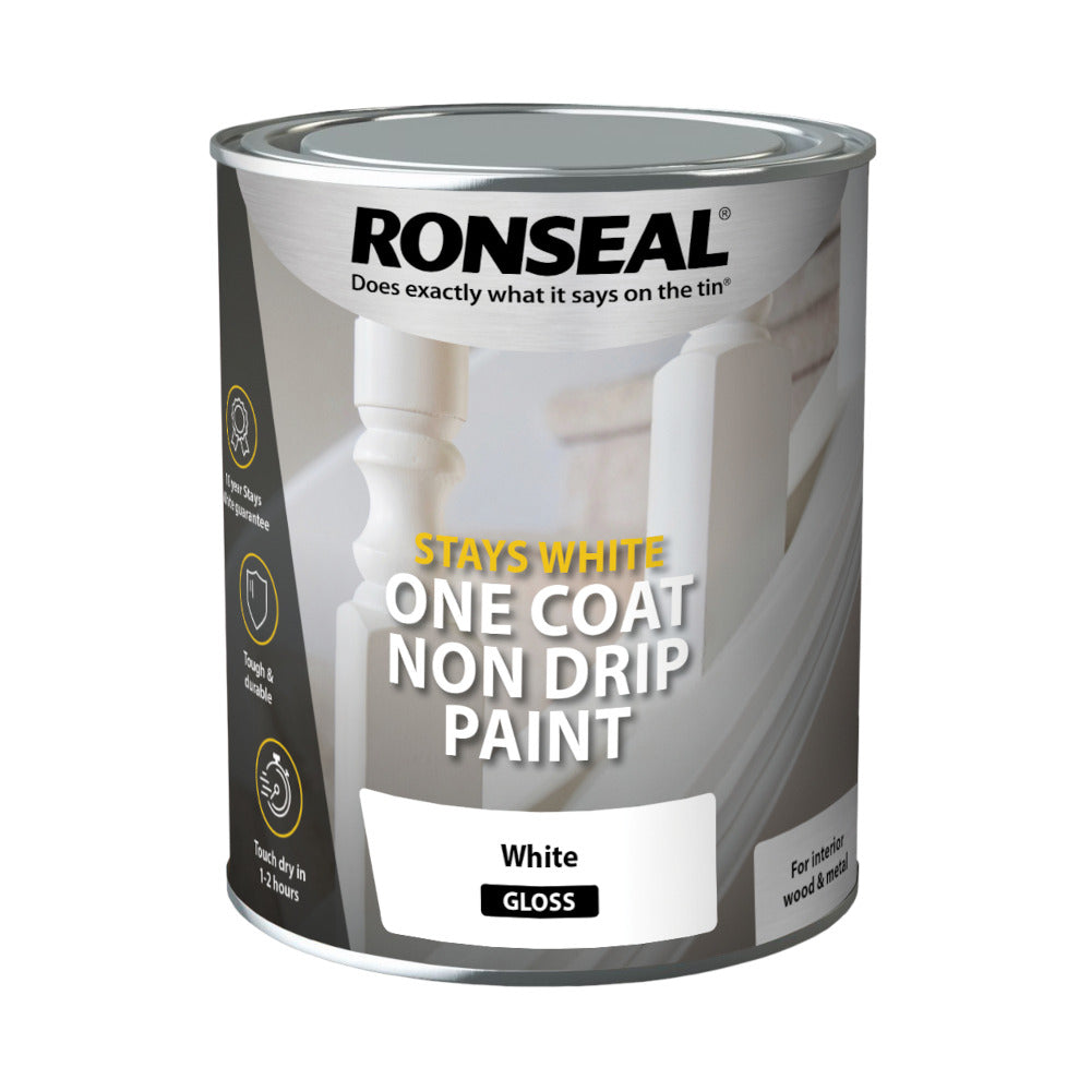 Ronseal Stays White One Coat Paint White Gloss 750ml