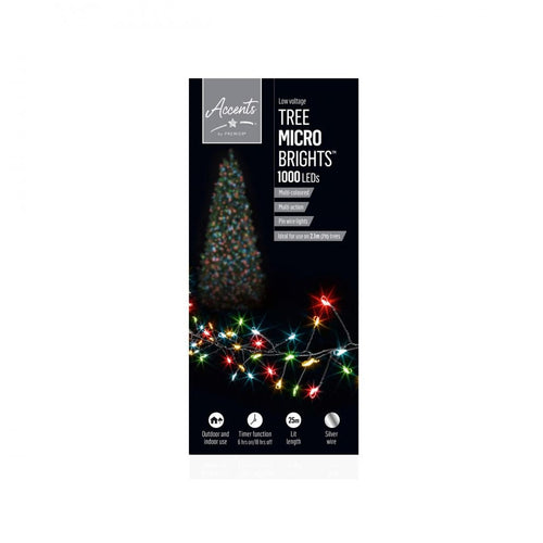 Premier Decorations - 1000 LED Multi Action Low Voltage Tree Microbrights with Timer - Multi-Coloured