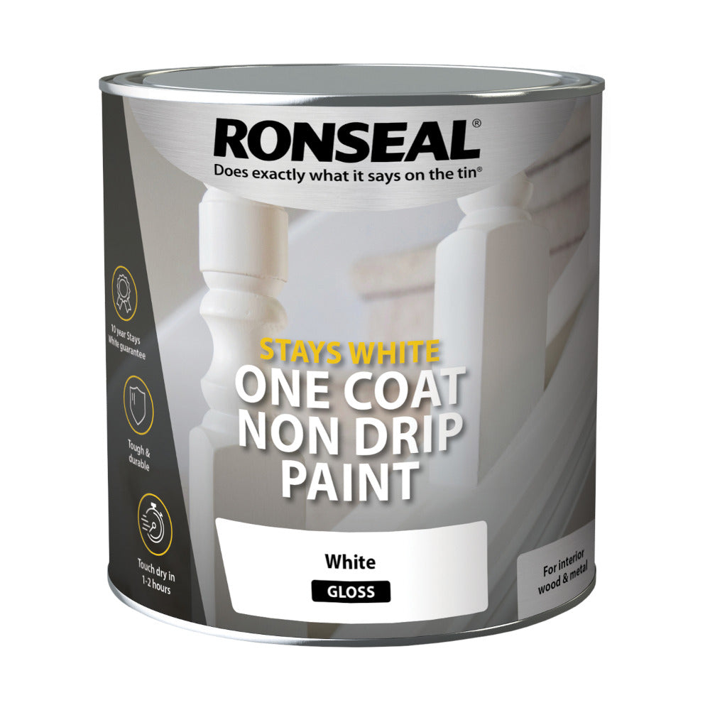Ronseal Stays White One Coat Paint White Gloss 2.5L