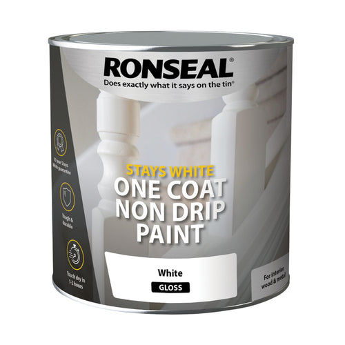 Ronseal Stays White One Coat Paint White Gloss 2.5L