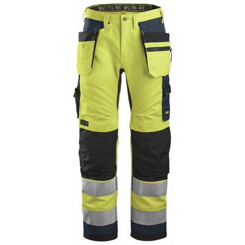 Snickers - AllroundWork, High-Vis Work Trousers+ Holster Pockets Class 2 - High Visibility Yellow - Navy