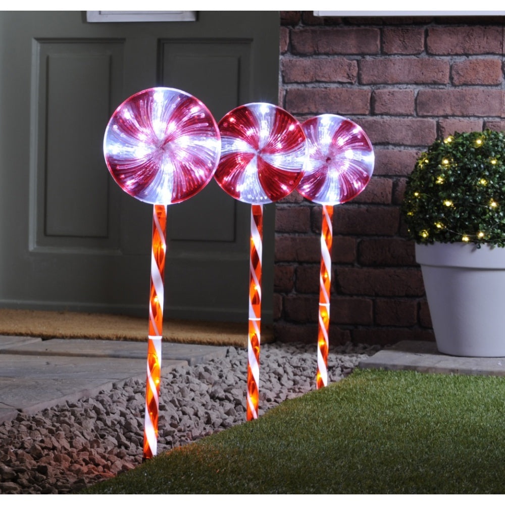 Festive LED Set of 3 Candy Pop Path Lights - 60cm