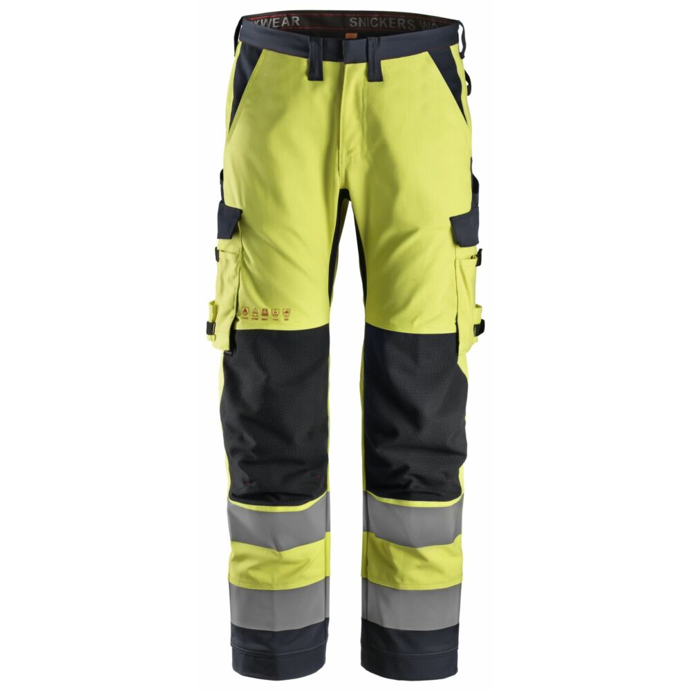 Snickers - ProtecWork, Work Trousers Equal Leg Pockets, High-Vis Class 2 - High Visibility Yellow - Navy