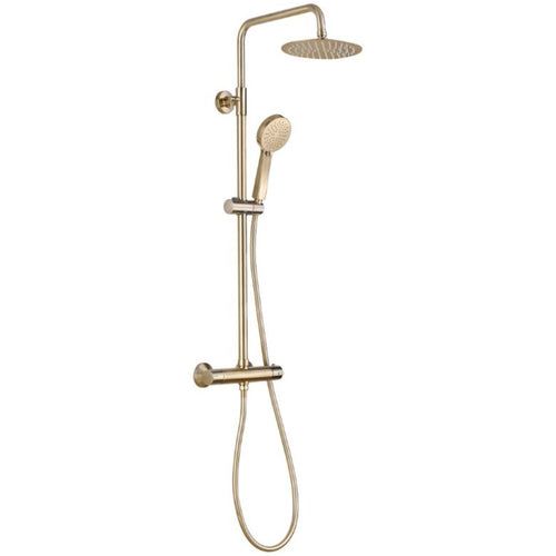 Brushed Brass Round Thermostatic Overhead shower kit with SS Head