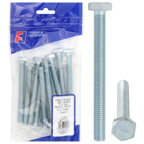ForgeFix Prepack Hex Head Set Screw Bright Zinc Plated M8x60mm (Bag10)